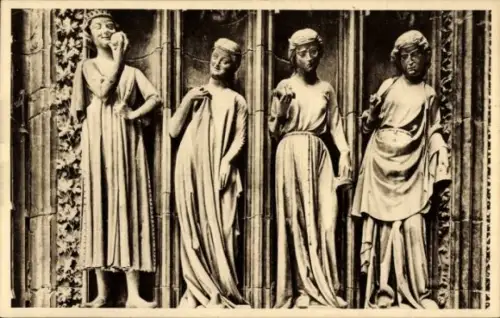 Ak Strasbourg Straßburg Elsass Bas Rhin, Skulpturen, Strassburger Münster, törichte Jungfrauen, v