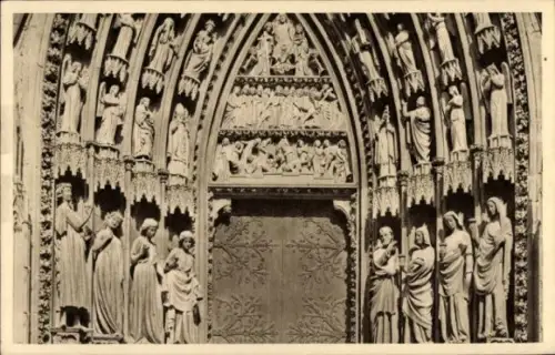 Ak Strasbourg Straßburg Elsass Bas Rhin, Südportal des Straßburger Münsters, Figuren, Reliefs, ku