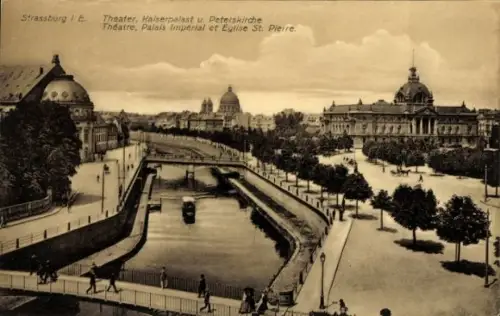Ak Strasbourg Straßburg Elsass Bas Rhin, Theater, Kaiserpalast und Peterskirche