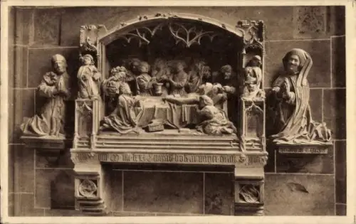 Ak Strasbourg Straßburg Elsass Bas Rhin, Relief mit der Grablegung Maria, Figuren, Kathedrale von