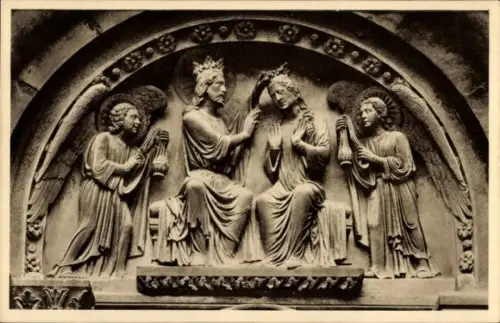 Ak Strasbourg Straßburg Elsass Bas Rhin, Relief mit Krönung Maria, Engel, Strassburger Münster