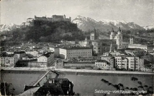 Ak Salzburg in Österreich,  Kapuzinergarten, Festung Hohensalzburg, Berge