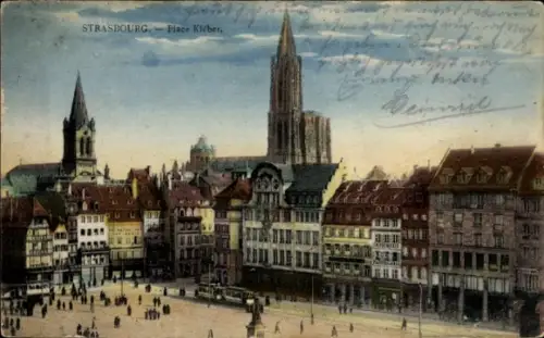 Ak Strasbourg Straßburg Elsass Bas Rhin, Stadtansicht, Place Kléber,  Menschen auf der Straße