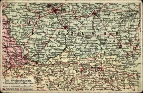 Landkarten Ak Östlicher Kriegsschauplatz, Galizien-Lublin-Warschau