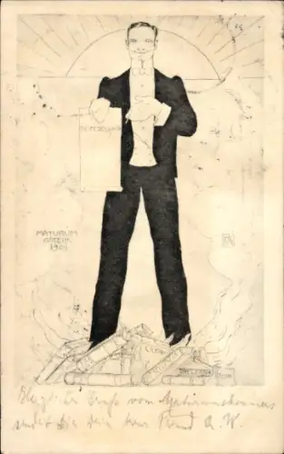 Studentika Künstler Ak Mann mit Urkunde, Matura