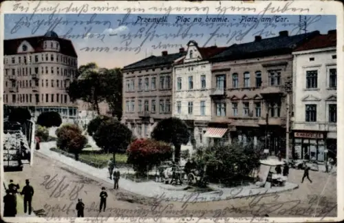 Ak Przemyśl Polen, Stadtansicht, Bäume, Menschen, Gebäude, 