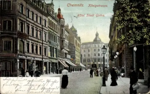 Ak Chemnitz in Sachsen,  Königstrasse, Hotel Stadt Gotha, Straßenansicht, Menschen,  