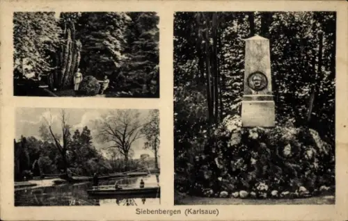 Ak Kassel in Hessen, Siebenbergen, Karlsaue, Seilfähre, Denkmal