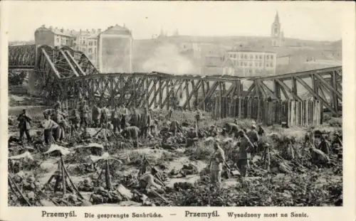 Ak Przemyśl Polen, gesprengte Sanbrücke