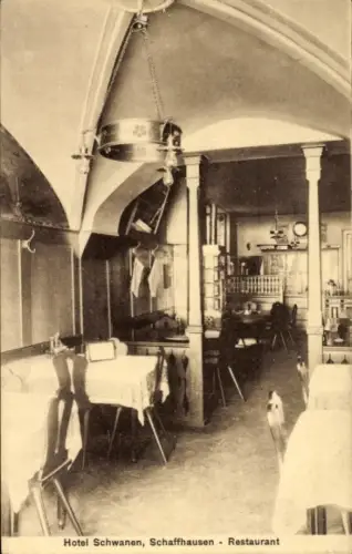 Ak Schaffhausen am Rhein Schweiz, Restaurant im Hotel Schwanen,  Tische, Stühle, Theke