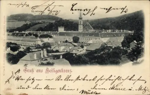 Ak Heiligenkreuz Niederösterreich, Ansicht von  Text 'Gruß aus Heiligenkreuz', Personen: Marie, M