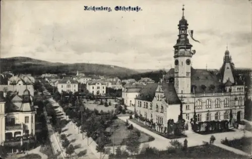 Ak Reichenberg in Böhmen Liberec Tschechien, Stadtansicht,  Gebäude, Bäume, Straßen, 