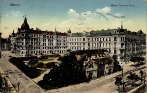 Ak Olomouc Olmütz Stadt,  Maria-Theresia-Platz, Gebäude, Garten, 