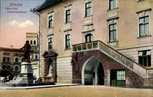 Ak Olomouc Olmütz Stadt,  Oberring, Kaiserdenkmal, Statue, Gebäude