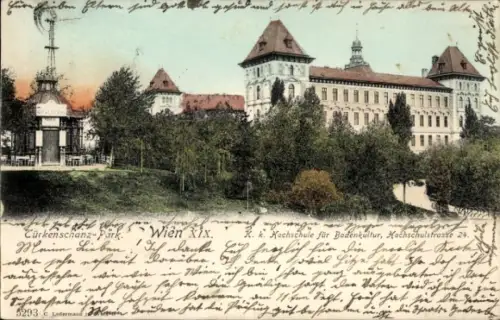 Ak Wien 19 Döbling Österreich, K. k. Hochschule für Bodenkultur,  Park, Bäume, 