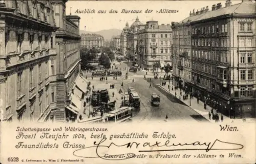 Ak Wien 18 Währing, Ausblick aus den Bureaux der Allianz, Schottengasse, Währingerstrasse, Wien