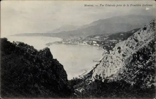 Ak Menton Alpes Maritimes,  Küstenansicht, italienische Grenze, Berge im Hintergrund