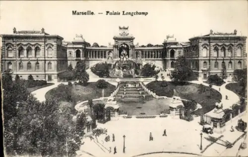 Ak Marseille Bouches du Rhône, Palais Longchamp,  Brunnen, Garten,  Architektur