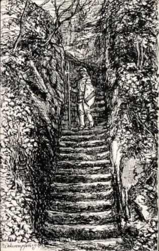 Künstler Ak Wehrenpfennig, P., Leisnig in Sachsen, Rittertreppe, Miruspark