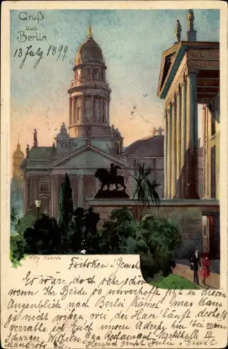 Künstler Litho Kley, Heinrich, Berlin Mitte, Neue Kirche und Schauspielhaus