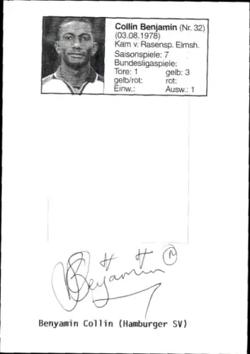 Autogrammkarte Fußballer Collin Benjamin, Hamburger SV, Autogramm