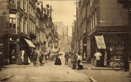 Ak Amsterdam Nordholland Niederlande, Boomstraat, Passanten, Geschäfte