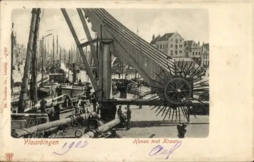 Ak Vlaardingen Südholland, Hafen mit Kran