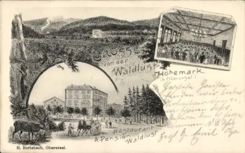 Litho Hohe Mark Hohemark Oberursel im Taunus Hessen, Restaurant und Pension Waldlust