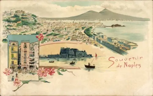 Litho Napoli Neapel Campania, Panorama, Blick vom Meer, Platz