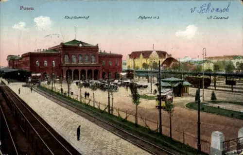 Ak Poznań Posen, Hauptbahnhof, Gleisseite, St. Lazarus, Postamt W 3