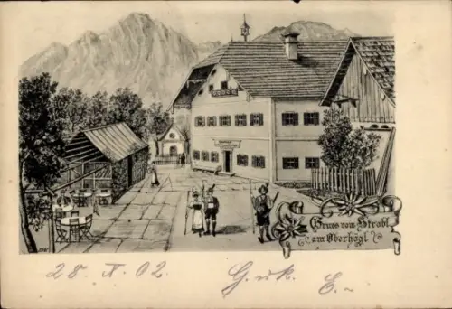 Litho Anger im Berchtesgadener Land Oberbayern, Strobl am Oberhögl