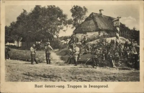 Ak Iwangorod Russland, österreichisch-ungarische Truppen bei der Rast, Kuk Armee