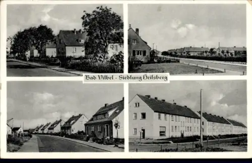 Ak Heilsberg Bad Vilbel in Hessen, Bad Vilbel - Siedlung Heilsberg, vier Bilder von Wohnhäusern, 