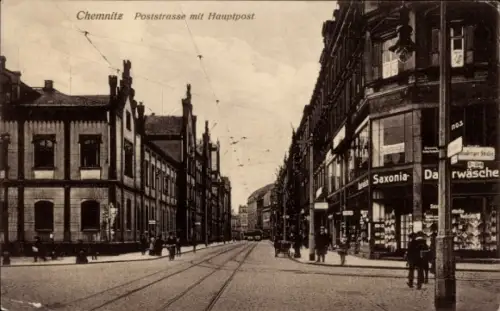 Ak Chemnitz in Sachsen,  Poststraße mit Hauptpost, Straßenansicht, Geschäfte