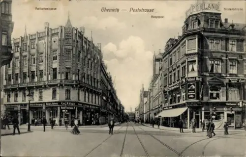 Ak Chemnitz in Sachsen,  Reitbahnstraße, Poststraße, Hauptpost, Geschäfte