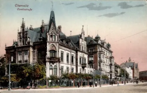 Ak Chemnitz in Sachsen,  Carolastraße,  Gebäude, farbige 