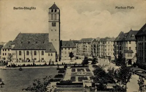 Ak Berlin Steglitz, Blick auf den Markusplatz und die Kirche