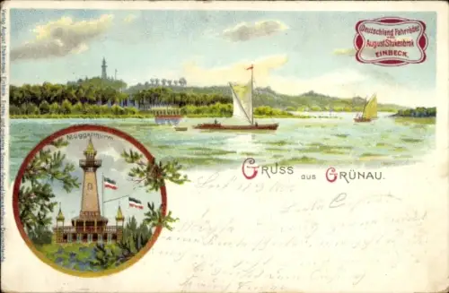Litho Berlin Köpenick Grünau, Müggelturm, Segelboote auf dem Wasser