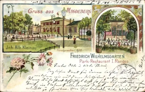 Litho Magdeburg an der Elbe, Park-Restaurant Friedrich-Wilhelms-Garten