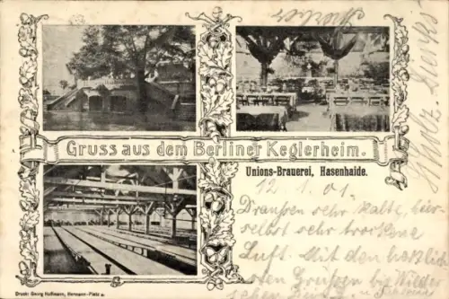 Ak Berlin Kreuzberg, Unions-Brauerei, Hasenheide 22-31, Keglerheim