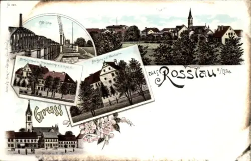 Litho Roßlau an der Elbe Anhalt, Elbbrücke, Marktplatz, Burg