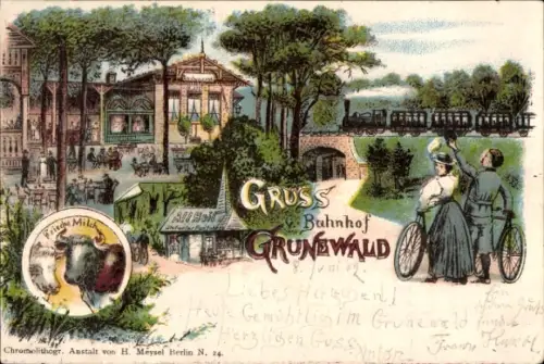 Litho Berlin Wilmersdorf Grunewald, Bahnhof, Station für Radfahrer