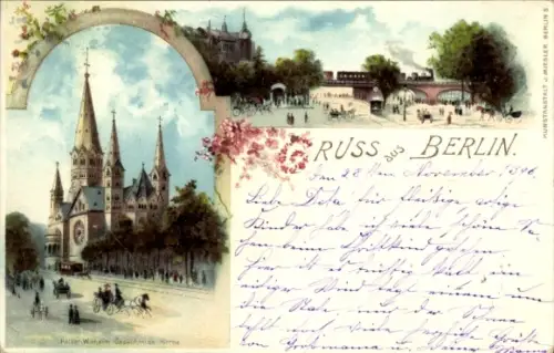 Litho Berlin Charlottenburg, Kaiser Wilhelm Gedächtniskirche, Brücke