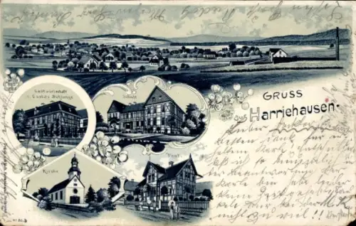 Litho Harriehausen Bad Gandersheim am Harz, Gastwirtschaft, Kirche, Post
