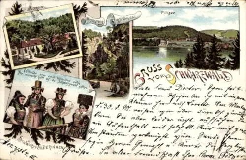 Litho Titisee Neustadt Schwarzwald, St. Ottilien,Tracht