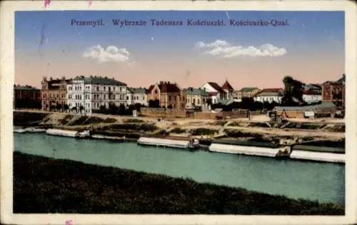 Ak Przemyśl Polen,  Wybrzeże Tadeusza Kościuszki, Kościuszko-Quai, Flussansicht