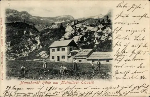 Ak Mallnitz in Kärnten, Mannhardt-Hütte, Berge, Wanderer, Natur, 