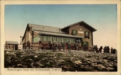 Ak Aspangberg St. Peter Niederösterreich, Wetterkoglerhaus am Hochwechsel, Wetterkogler-Haus, Men
