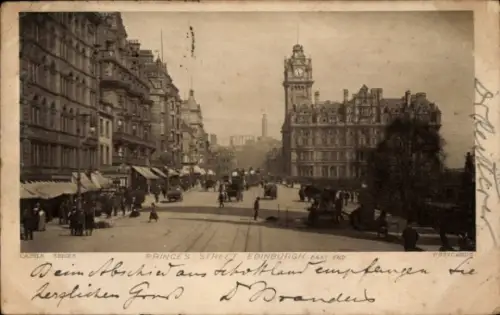 Ak Edinburgh Schottland, Princes Street,  Menschen, Straßenansicht, Geschäfte