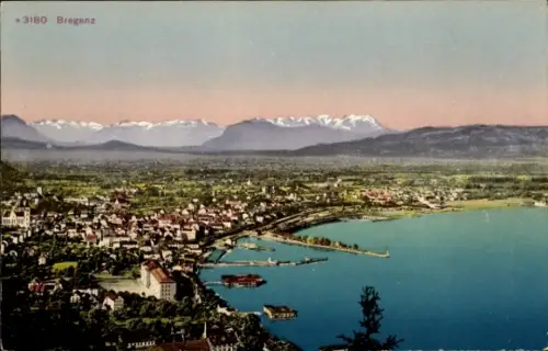 Ak Bregenz am Bodensee Vorarlberg, Landschaftsaufnahme,  Bodensee, Berge im Hintergrund